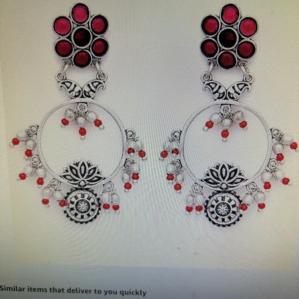 Silver Oxidized Vintage Finish Handcrafted Stud Dangle Earrings